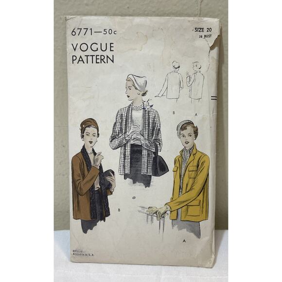 Vogue Pattern #6771-50c Size 20 Bust 38 Jacket Uncut - Picture 1 of 3